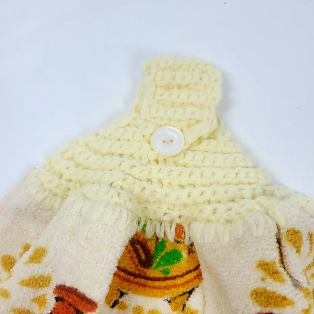 Vintage 70s Crochet Cannon Dish Towel  Fringe Southwestern Pots New Unused